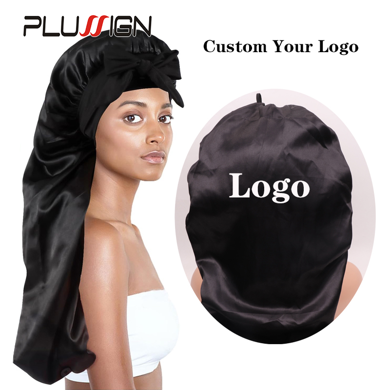 Hair Care Logo - بونيه ساتان حرير طويل بشعار مخصص