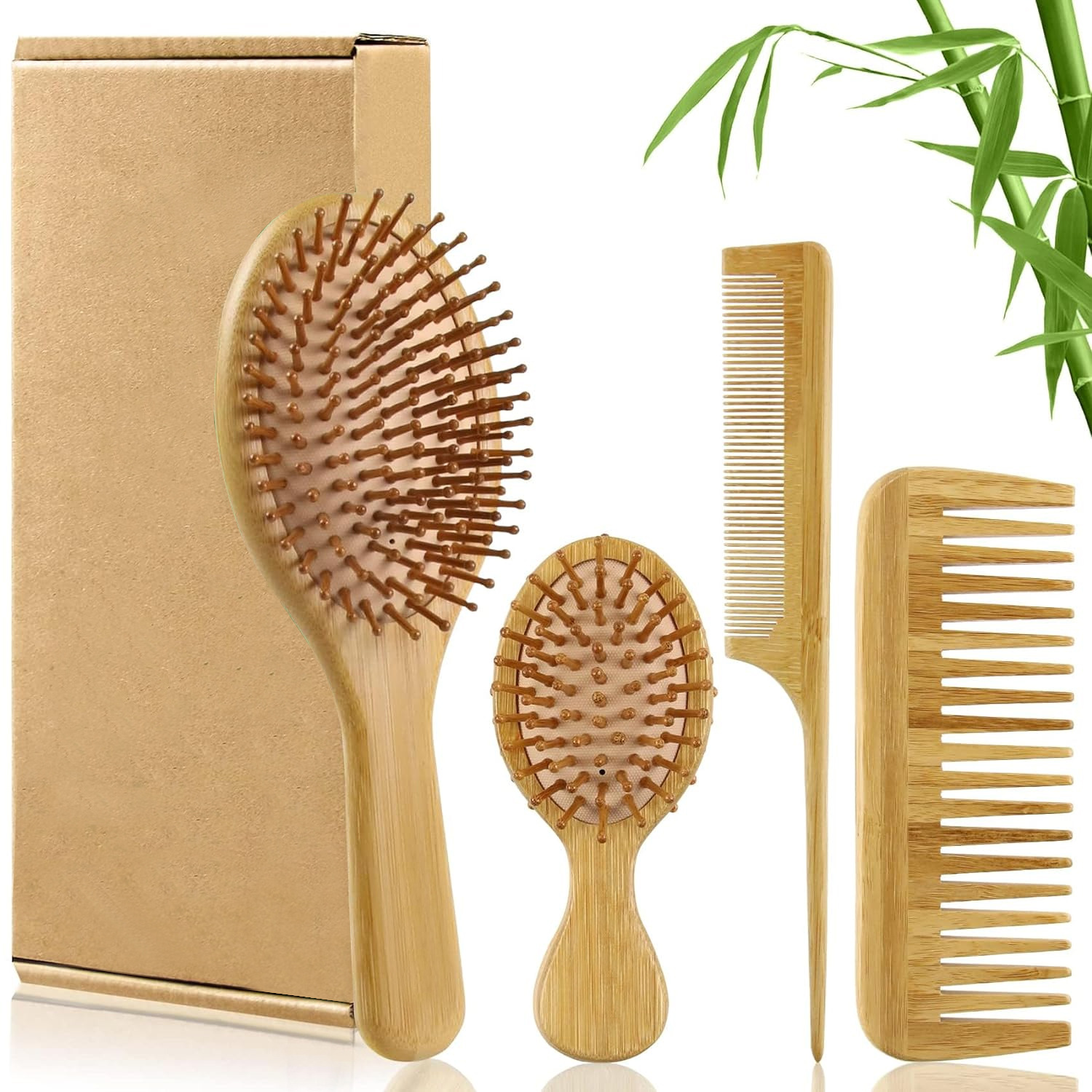 Bamboo Hair Brush - مجموعة فرشاة ومشط شعر من الخيزران